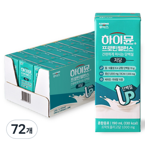 일동후디스 하이뮨 프로틴 밸런스 음료 저당, 190ml, 72개