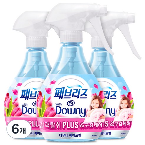 페브리즈 강력탈취 플러스 구김케어 섬유탈취제 에이프릴향 본품, 370ml, 6개