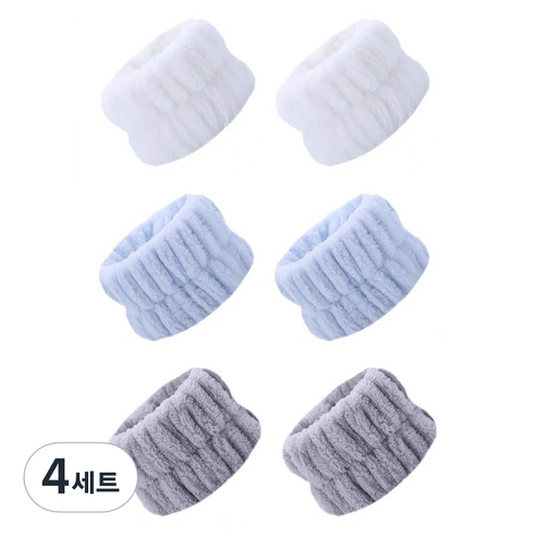 쿠캐치 세안용 손목 밴드 스트랩 3종 x 2p 세트, 4세트, 블루, 그레이, 화이트
