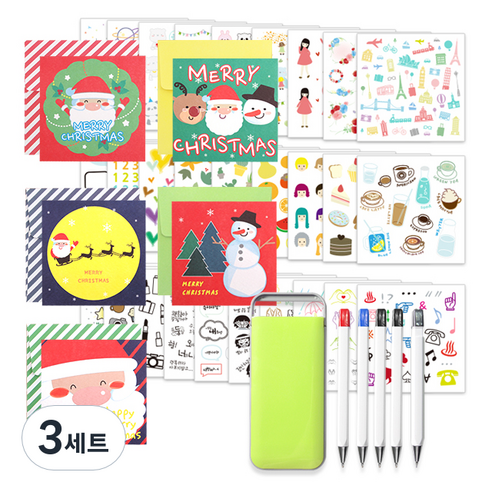 투영디자인 X mas 카드 5종 + 포켓 필기구 랜덤발송 5종 + 인스 스티커 28종 세트, 혼합색상, 3세트