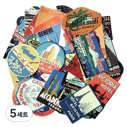 방수 캐리어 감성 스티커 50종 세트, 19 세계호텔, 5세트