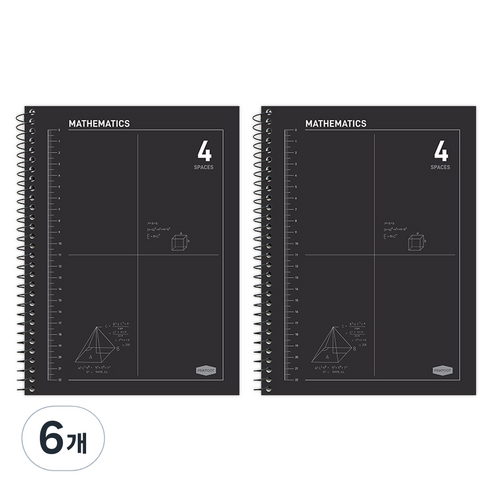 핑크풋 3000 4분할 수학 연습장, 블랙, 6개