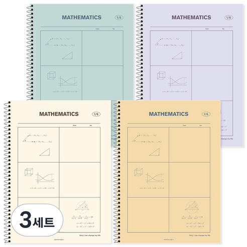 포포팬시 3000 6분할 수학연습장, 아이보리, 옐로우, 민트, 퍼플, 3세트