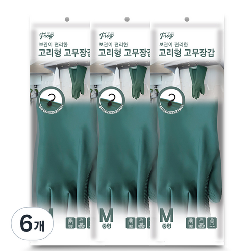프로그 고리형 고무장갑 중형, 마운튼 그레이, 중(M), 6개