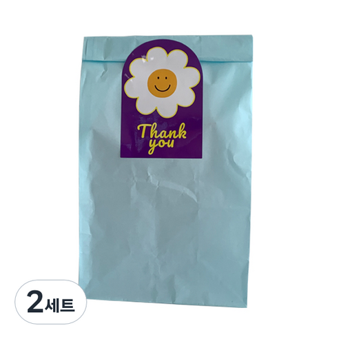 생일선물 포장 종이봉투 30p + 데이지스마일 스티커 50p 세트, 하늘색(종이봉투), 퍼플(스티커), 2세트