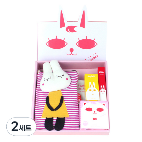 레시피박스 해피박스 어린이 메이크업 5종 세트, 가방(랜덤) + 어린이 마스크팩 2p + 매니큐어 쁘띠 옐로우 + 립크레용 + 데일리 썬쿠션, 2세트