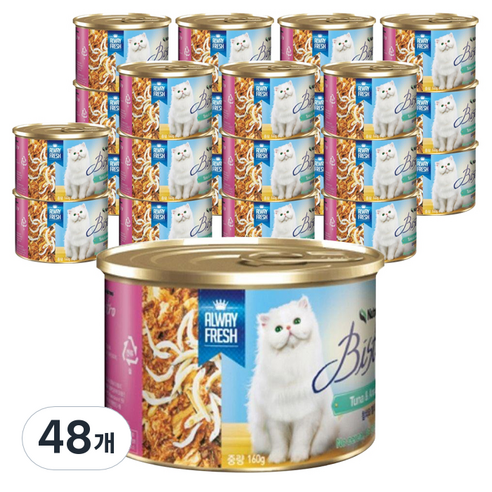 뉴트리나 고양이간식 비스트로 캔, 혼합맛(참치/멸치), 160g, 48개