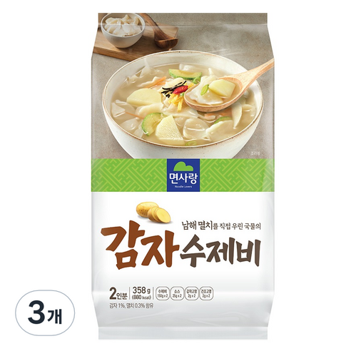면사랑 남해멸치 감자 수제비 2p, 358g, 3개