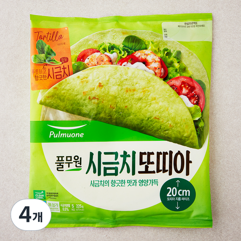 풀무원 시금치 또띠아 20cm 5입, 225g, 4개