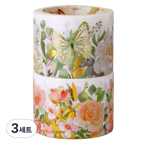 인디케이 보태닉 플라워 마스킹 테이프 3cm x 3m 2종 세트, 화이트, 핑크, 3세트