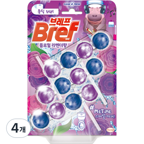 브레프 미타임 변기세정제 플로럴 라벤더향, 150g, 4개