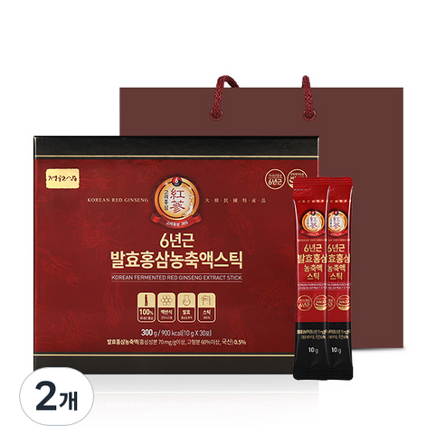 정원삼 6년근 발효 홍삼 농축액스틱 + 쇼핑백, 300g, 2개