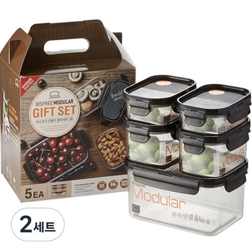 락앤락 비스프리 모듈러 밀폐용기 3종 세트 블록 2호, 2세트, 직사각 260ml x 2p + 직사각 450ml x 2p + 직사각 1.5L