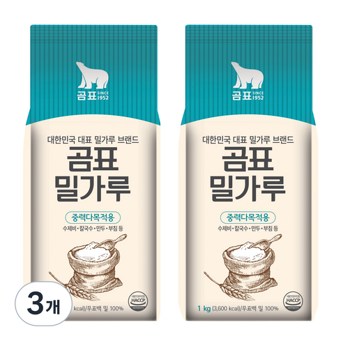 곰표 밀가루 중력다목적용, 1kg, 3개