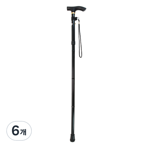 접이식 4단 효도 일자 휴대용 지팡이, 블랙, 6개