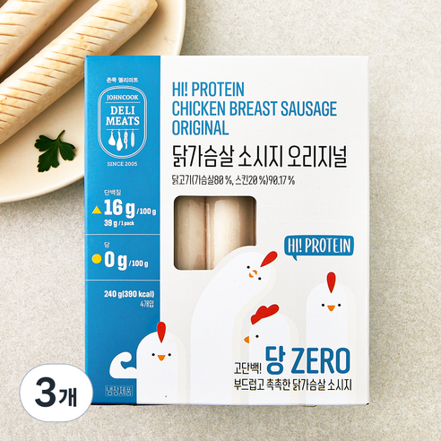 존쿡델리미트 하이프로틴 닭가슴살 소시지 오리지널 4개입, 240g, 3개