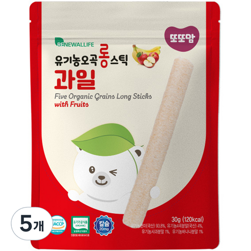 또또맘 유아용 유기농 오곡 롱스틱 과자 30g, 5개, 과일맛