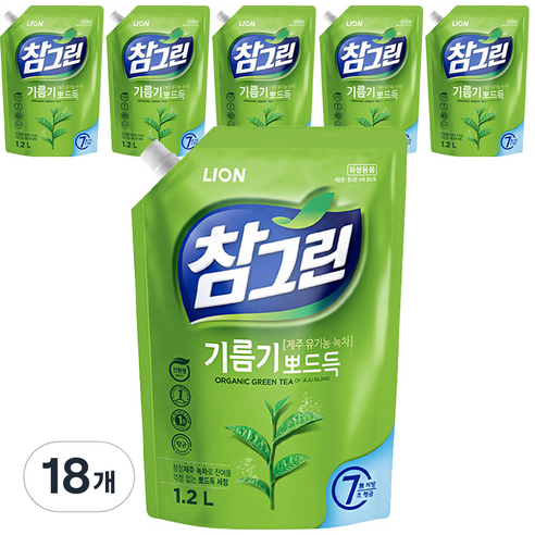 참그린 녹차 뽀드득 주방세제, 1.2L, 18개