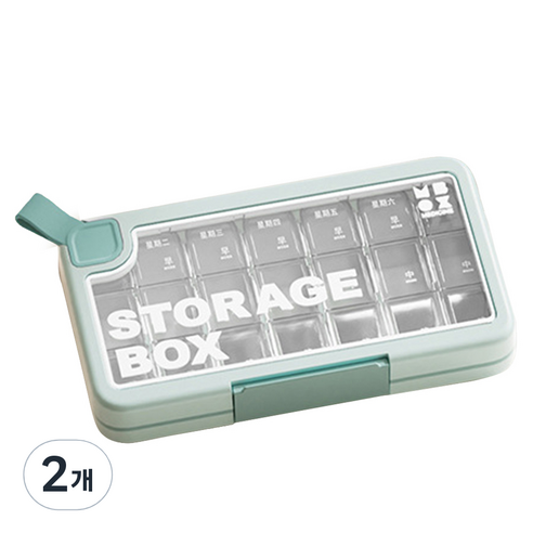 메이크마인 아침 점심 저녁 7일 휴대용 약통 케이스 스카이블루 13.5 x 23 cm, 2개
