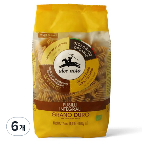 알치네로 유기농 통밀 푸질리, 500g, 6개