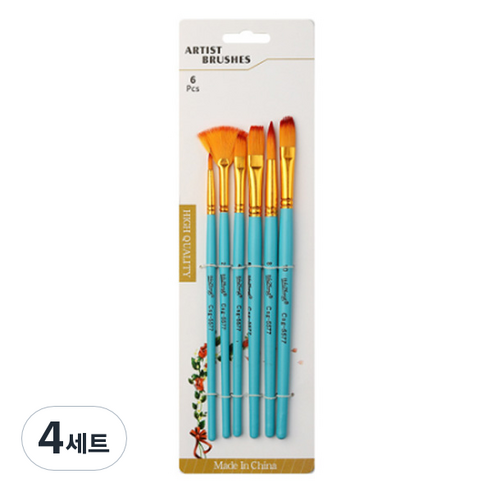 데비아트 수채화 유화 붓 6종 세트 블루, 4세트, 0호, 2호, 4호, 6호, 8호, 10호