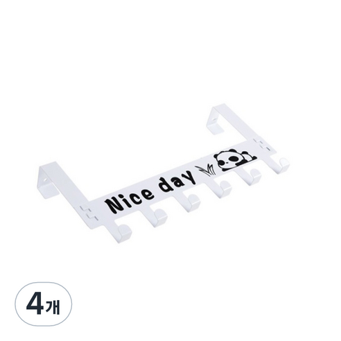 크레바스 압연 도어훅 옷걸이, 4개, 화이트