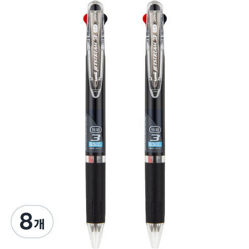 유니 제트스트림 3색 볼펜 0.5mm SXE3-404-05, 8개, 블랙