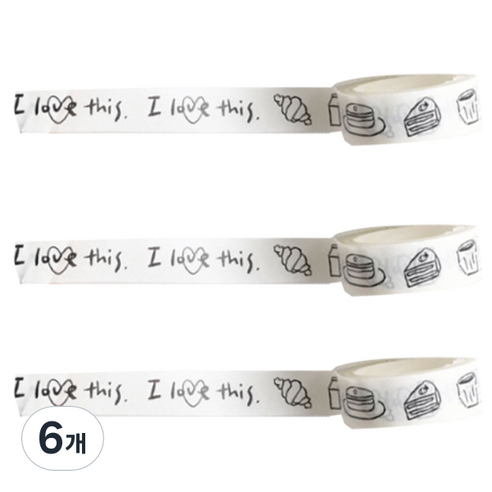 마켓A 리핏 프린팅 종이 마스킹테이 1.5cm x 5m, 6개, 푸드
