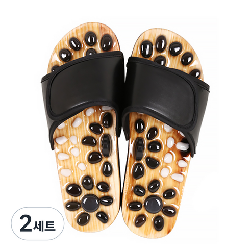 마켓A 조약돌 마노 발지압 슬리퍼 225-230mm, 2세트, 블랙