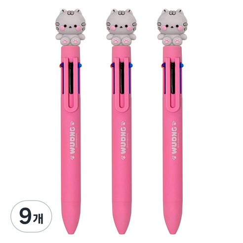 다꾸 캐릭터 우옹이 6색 볼펜 0.7mm, 그레이 고양이, 9개