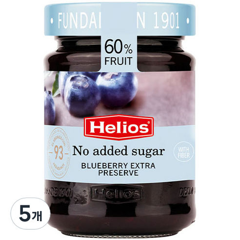 헬리오스 무가당 엑스트라 블루베리잼, 280g, 5개