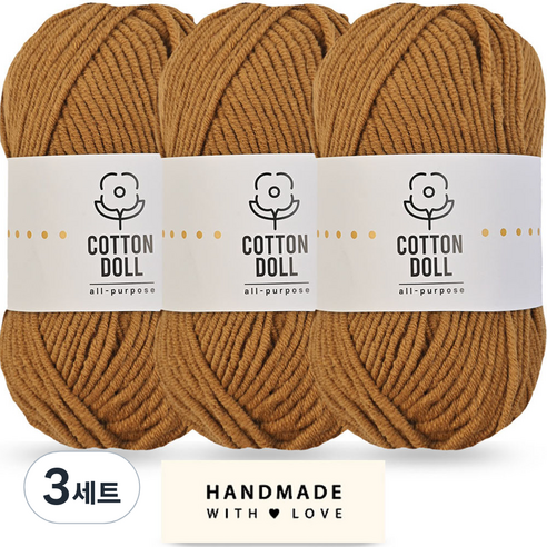 니뜨 코튼돌실 50g x 3p + 코튼 라벨 세트, 3세트, 37 브라운