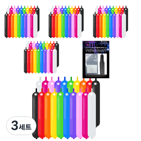 투코비 260 캔디칼라 요술풍선 100p + 손펌프 + 고정테이프 세트, 혼합색상, 3세트