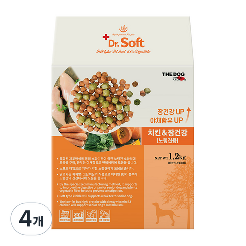 더독 강아지 닥터소프트 치킨 장건강 노령견용 사료, 닭, 1.2kg, 4개