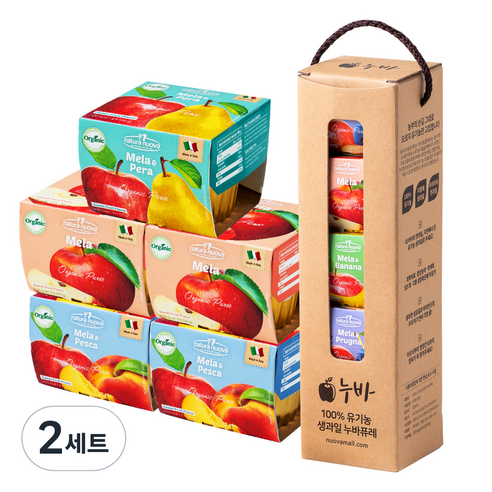 네츄럴누바 유기농 생과일 퓨레 배 200g + 사과 200g x 2p + 복숭아 200g x 2p 선물세트, 배, 사과, 복숭아, 2세트