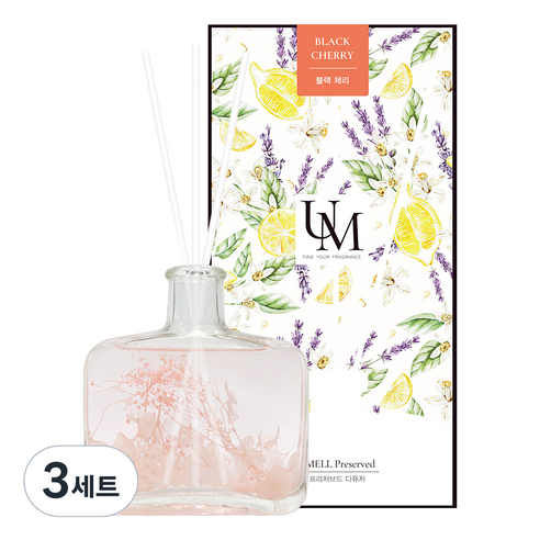 유멜 프리저브드 디퓨저 + 화이트 섬유스틱 3p, 블랙체리, 200ml, 3세트