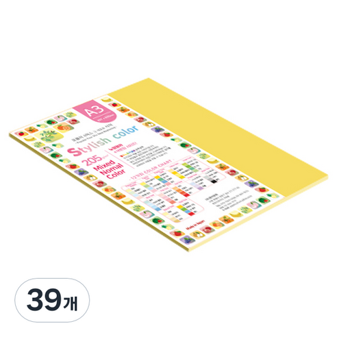 종이문화 SN 스타일리쉬 노멀 두꺼운 혼합색지 205g 12 Vivid Tone, 39개, A3