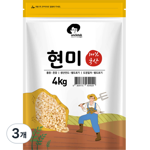 엉클탁 국산 현미, 3개, 4kg