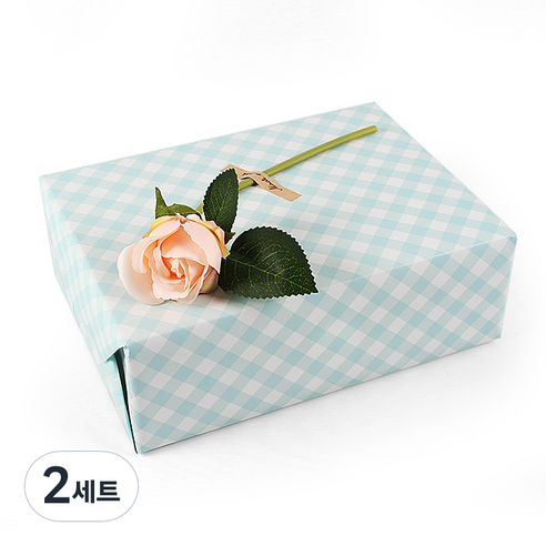 피크닉앤패키지 포장지 10p + 조화꽃 5p + 스티커 10p, 블루체크(포장지), 파스텔장미(조화), 2세트