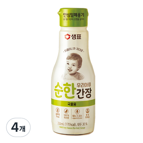 샘표 우리 아이 순한 간장 국물용, 4개, 200ml