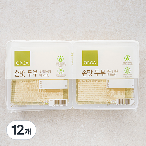 ORGA 우리콩이라 더 고소한 손맛 두부, 300g, 12개