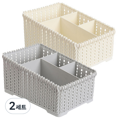 리버그린 짜임 다용도 수납바구니 2p 세트, 화이트, 그레이, 2세트