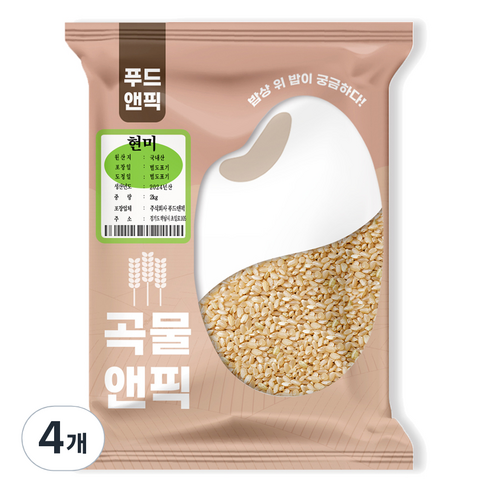 푸드앤픽 곡물앤픽 현미, 2kg, 4개