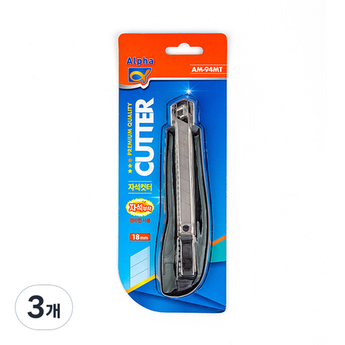 알파 자석 컷터칼 18mm AS-94MT, 블랙, 3개