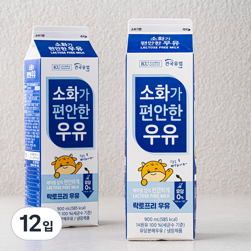 건국유업 소화가 편안한 우유, 900ml, 12입