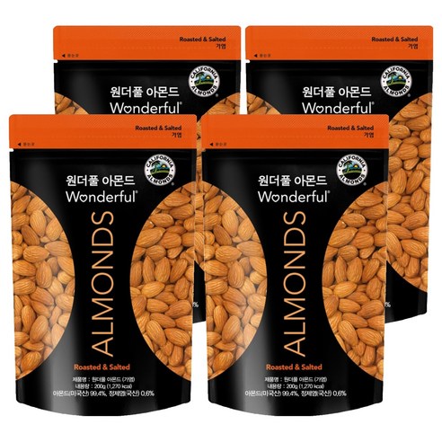 파라마운트팜스 원더풀 아몬드, 200g, 4개