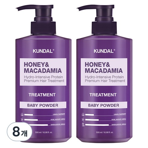 쿤달 허니 앤 마카다미아 헤어트리트먼트 베이비파우더향, 500ml, 8개