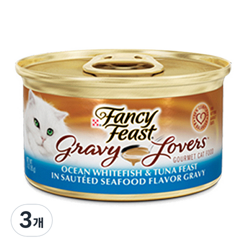 퓨리나 팬시피스트 화이트라벨 그레이비 흰살생선 주식캔, 생선, 85g, 3개