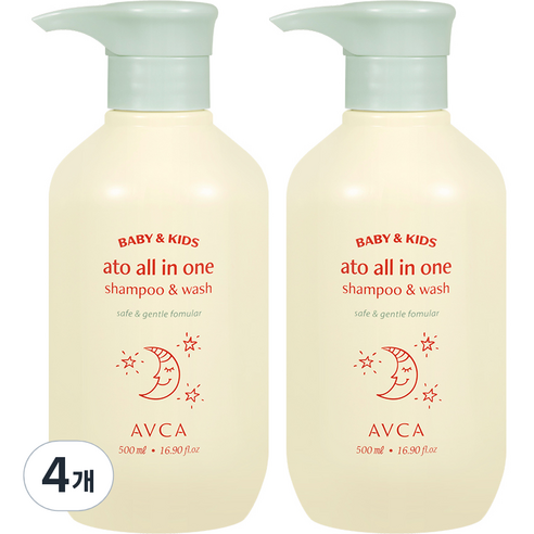 아브카 베이비 앤 키즈 아토 올인원 샴푸 앤 워시 무향, 4개, 500ml