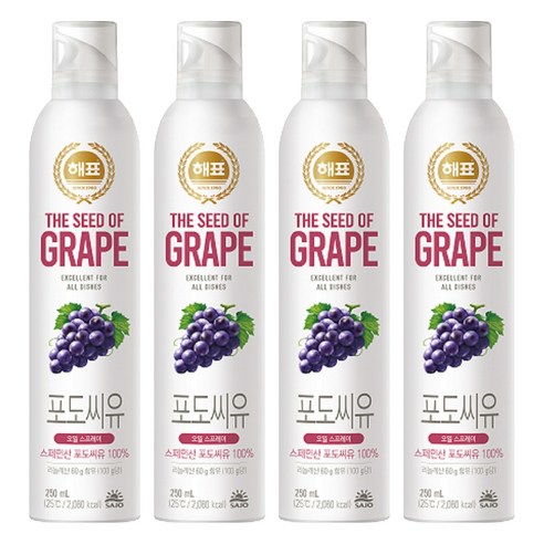 해표 포도씨유 오일스프레이, 250ml, 4개